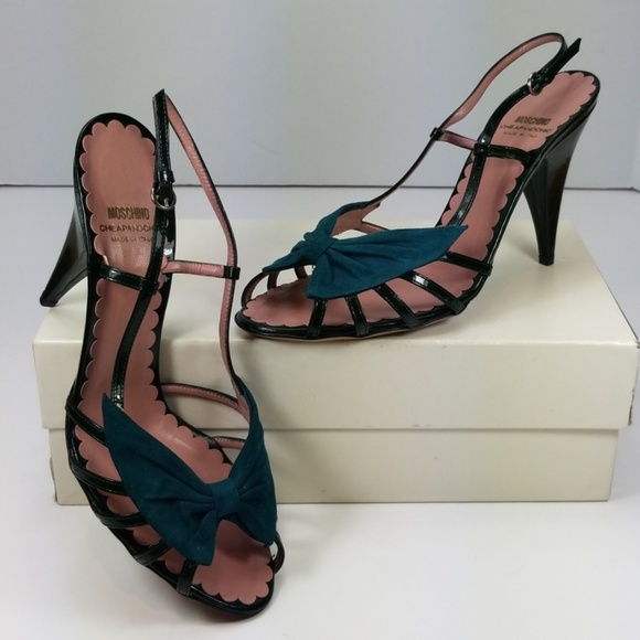 👠👠👠Moschino NEW Bottle Green Patent Leather Sandals - Picture 2 of 8